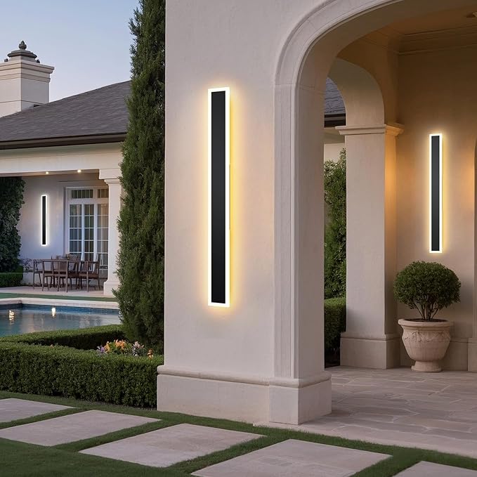 2 Pcs Modern Outdoor Wall Lights 47.2inch Dimmable 3000K-6000K with Remote Control Waterproof IP65 Exterior Long Wall Sconce for House Garage Patio