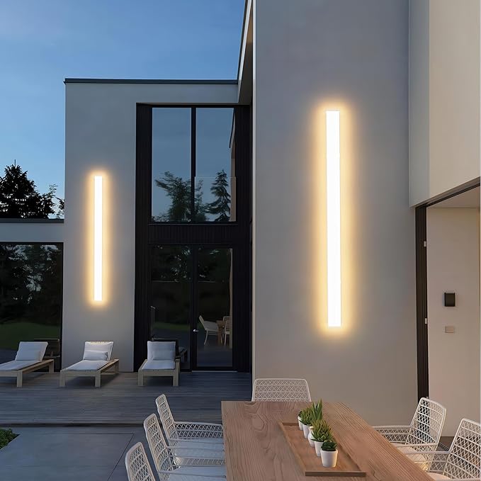 2 Pack 31.5inch Long Outdoor White Wall Lights 24W 3000K Modern Porch Lights Acrylic Waterproof IP65 Exterior Wall Light Fixtures for House Patio Porch Courtyard (White)