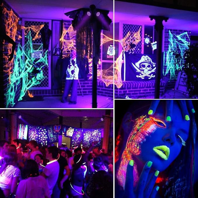 2 Pack 60W Black Lights for Glow Party, Blacklight with Plug IP66 Waterproof, Black Light for Party, Fluorescent Effect Glow