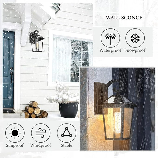 Outdoor Light Fixtures Wall Mount, Waterproof Exterior Wall Lanterns with Glass, Outside Wall Sconces, Front Porch Lights for House Garage Doorway Patio (Small, 2Pack)