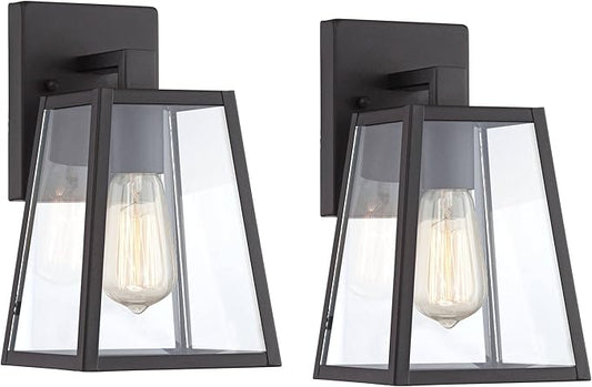 John Timberland Arrington Modern Rustic Outdoor Wall Lights Fixtures Set of 2 Tapering Black 10 3/4" Clear Glass for Exterior House Porch Patio Outside Deck Garage Yard Front Door Garden Home