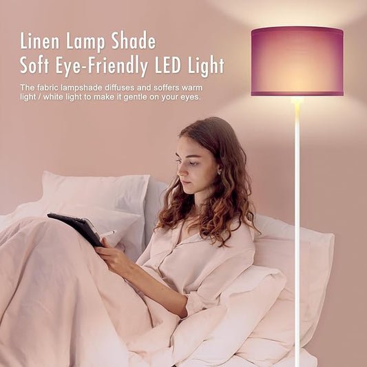 Floor Lamp, Standing Lamp, Modern Stand Up Lamps with Purple Lampshade, 59" Tall, Foot Switch, Simple Living Room Decor for Kids Room, Girls Room, Den, Office - White(NO Bulb,E26 Base)