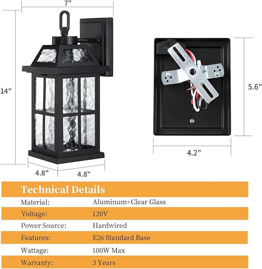 14 '' Outdoor Lights for House 2 Packs, Black Exterior Light Fixtures Porch Light Wall Mount, Waterproof Sconce Lights Outside, Modern Outdoor Lighting Wall Lanterns for House Garage Patio Front Door