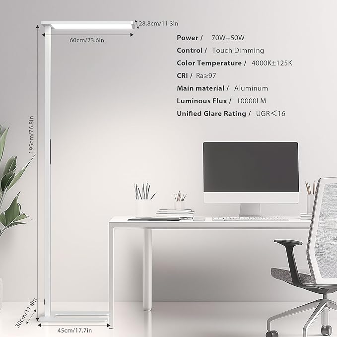 STERREN 120W LED Floor Lamp, 10000LM Super Bright Standing Lamp, Eye-Care Floor Reading Light, 76.8" Dimmable Large Lamp for Office, Living Room, Bedroom, Piano