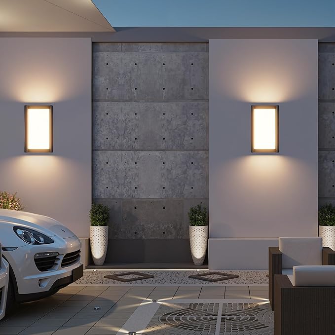 2 Pack Modern Outdoor Wall Light 3000K Exterior Wall Sconce IP65 Waterproof Aluminum Exterior Lighting Fixture for Hose Garage Porch