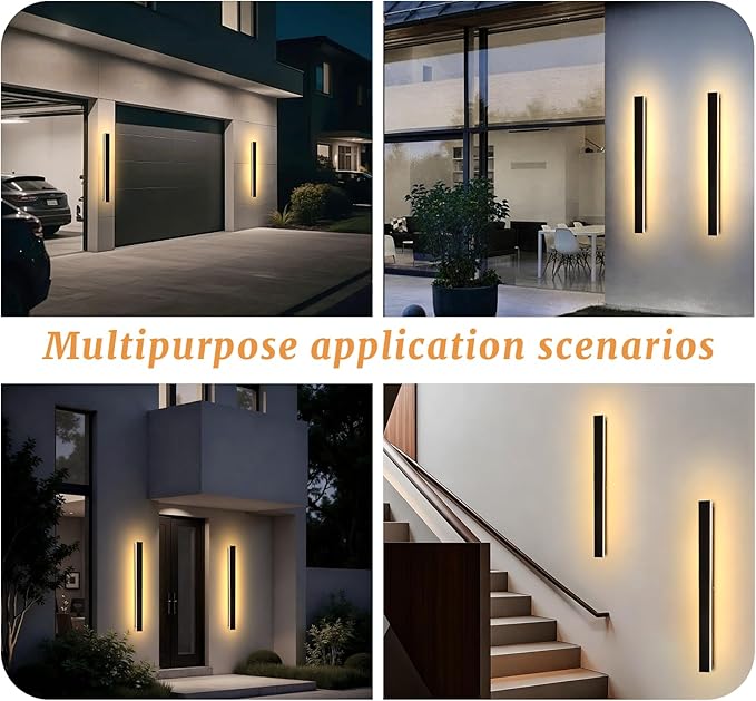 2 Pack Modern Outdoor Wall Lights 47.2 Inche 3000K LED Outdoor Wall Light for House Exterior Wall Garage Entrance Lighting Fixtures IP65 Long Strip Wall Sconces for Doorway Patio Passage
