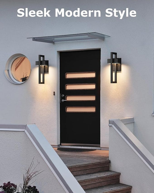 Modern Outdoor Wall Lights 2-Pack Integrated LED Outdoor Wall Sconce Modern Exterior Lighting Fixtures Matte Black Porch Light for House, Patio, Garage, Front Door | 2700K