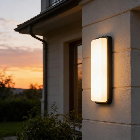LANFU LED Modern Rectangular Outdoor Wall Sconce Light 3000K Outside Light for House Patio, Black Warm White, IP64 Waterproof Exterior Wall(16.5inch)