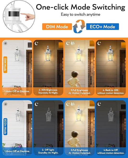 VIANIS Motion Sensor Exterior Light Fixture, Dusk to Dawn Outdoor Wall Lighting, 2 Pcs White Modern Front Porch Light for House, 100% Anti-Rust Aluminum Outside Wall Sconce for Garage, Entryway