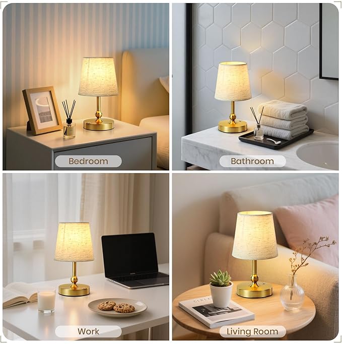 Cordless LED Table Lamp with Dimmer - 5200mAh Rechargeable Battery Operated Lamp Included 2700K Bulb, Gold Portable Stepless Touch Night Light for Bedroom Patio Home (Beige Fabric Shade)