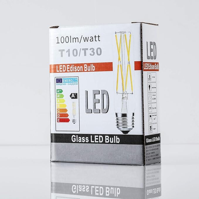 Leools Dimmable Edison Led Tubular Bulb T10,4W Vintage Led Filament Light Bulb 40W Incandescent Bulb Equivalent, 4000K Daylight,E26 Medium Base,3 Pack.