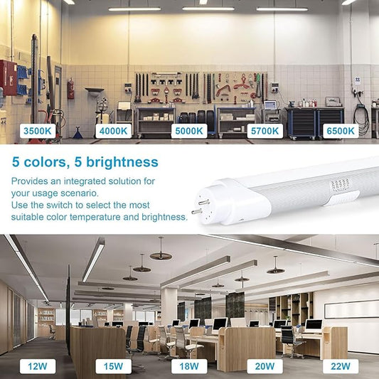 H&B Luxuries 4FT T8 LED Tube Light, Type A+B, 5 Power(12W-22W) & 5 Colors(3500K-6500K) All in 1,Plug and Play or Ballast Bypass, T8 T10 T12 Fluorescent Bulbs Replacement, ETL DLC (30Pack)