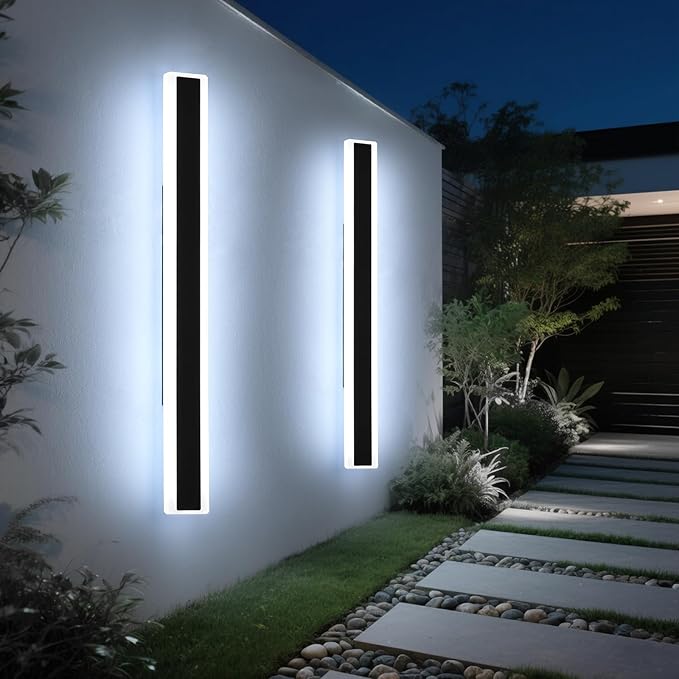 Mikeru 2Pack 70.8inch Long Led Wall Light, 6000k Cool White Modern Outdoor Wall Light Ip65 Waterproof Black Acrylic Porch Exterior Lighting Fixtures, Exterior Wall Mount Lights