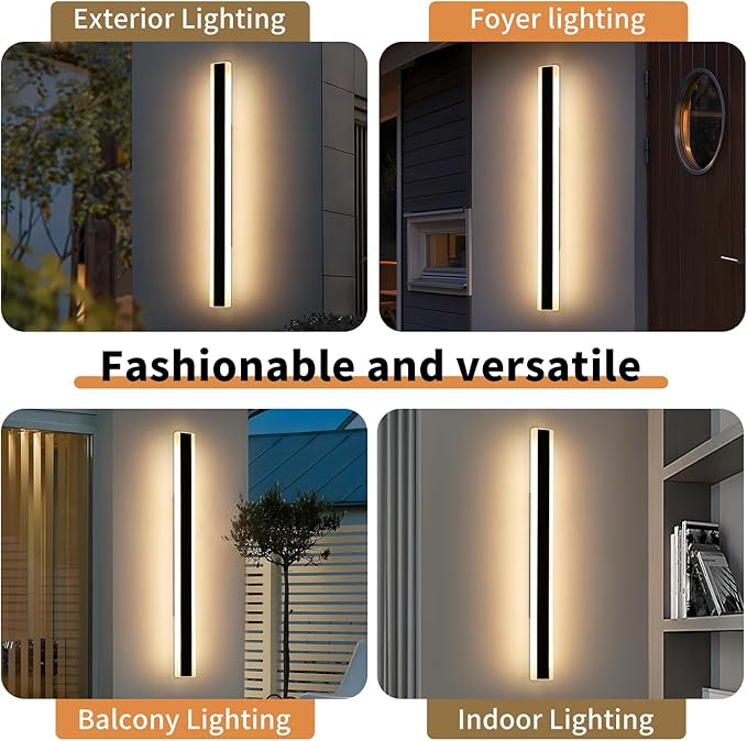 Modern Outdoor Wall Light, 59inch Long LED Wall Sconce, IP65 Waterproof, 3000K Warm White, Black Linear Exterior Lighting Fixture Garage Lamp for Porch, Patio, Garage, Shop, Garden