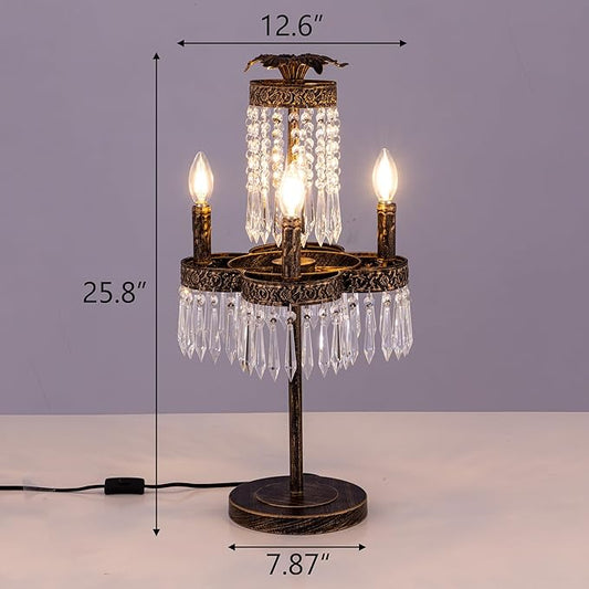 TOCHIC 26" Crystal Table Lamp for Living Room, 4 Lights Bedside Table Lamp Desk Lamps for Bedroom, Antique Bronze Night Stands Lamps for Foyer, Entryway, Staircase, Home Office, Kids Room