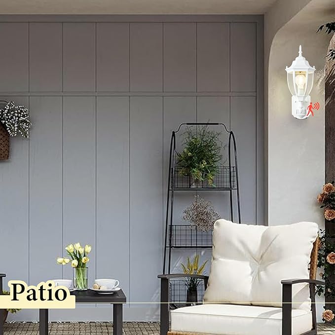 Porch Lights Outdoor Motion Sensor Wall Sconce Anti-Rust Aluminum, Exterior Outdoor Wall Lights Dusk to Dawn Porch Light Fixture Wall Mount for House Outside Patio 2Pack White