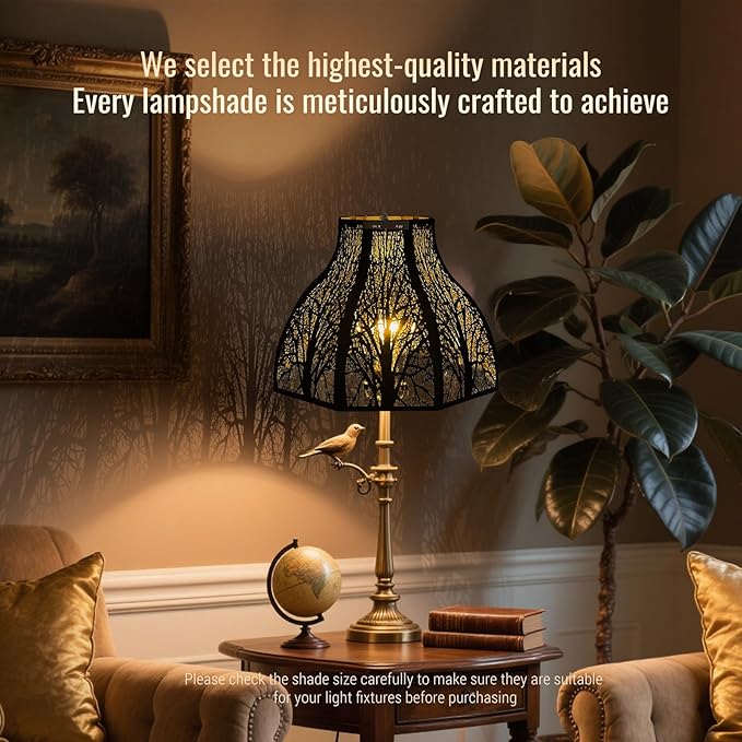Metal Black and Gold lamp shades for floor lamps for bedroom or living room, 8-petal lotus lamp shape drum lamp shades, corner floor fan lamp with spider fitter (5.32" top x 13" bottom x 9.5" high)