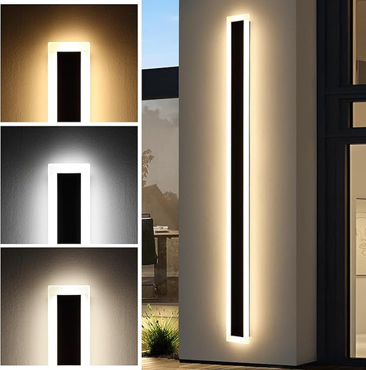 Mikeru 2Pack 71inch Modern Outdoor Exterior Wall Light, 3000k/4500k/6000k 3 Colors Switchable Large Outdoor Fixture Wall Mount, Ip65 Waterproof Modern Long Porch Light, Hardwired (Width: 5.5inch)
