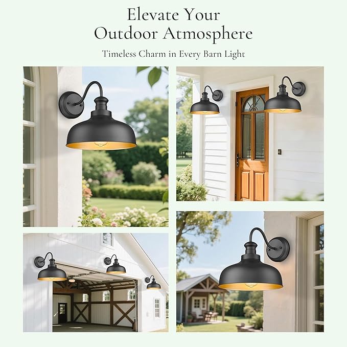 Black Outdoor Barn Light for Farmhouse, 11.5 Inch Dome Exterior Wall Mount Lights Fixture , Weather Resistant Outdoor Wall Sconce, Outside Lighting for Porch, Garage, Patio, Entryway(Black, 1 Pack)