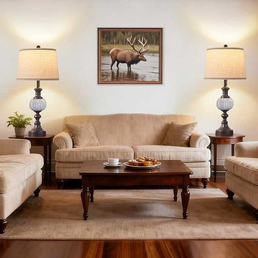28" Set of 2 Farmhouse Table Lamps for Living Room, Rustic Nightstand Lamp with USB +C Charging Ports and Crystal Balls Decor for Bedroom End Tables Entryway (Included 2 Bulbs)