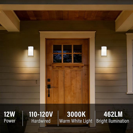Alighting Outdoor Light Fixtures with Dusk to Dawn Sensor, White LED Porch Lights, 3000K Warm White, Rust-Resistant Modern Waterproof Wall Lantern for for Porch, Patio, Garage, Entryway