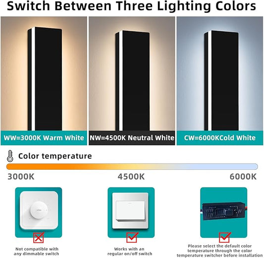 Upgrade Widened 2 Pack Long Outdoor Wall Lighting Fixture, 57inch Modern LED Wall Sconce, 3 Color 3000K/4500K/6000K, 50W, IP65 Waterproof, Black Exterior Light Fixture for Patio, Garden, Garage