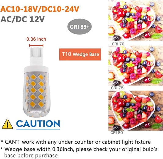 4W T10 Wedge Base RV 921 LED Light Bulb,2700K Warm White,12VAC/DC Landscape Garden Patio Path Driveway Malibu,Automotive Car RV Camper Trailer Motorhome Marine Boat Dome Fixture Lighting-5 Pack