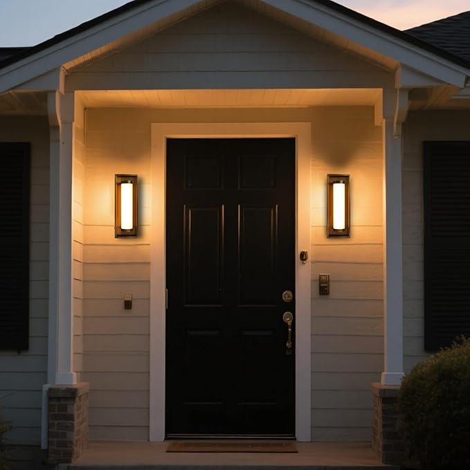 Hyunbae Outdoor Wall Sconce, Mid Century Modern Outdoor Wall Light Fixtures, 15W Dimmable LED Exterior Lights for House Patio Porch Garage Entryway Doorway, Brass, 3000K