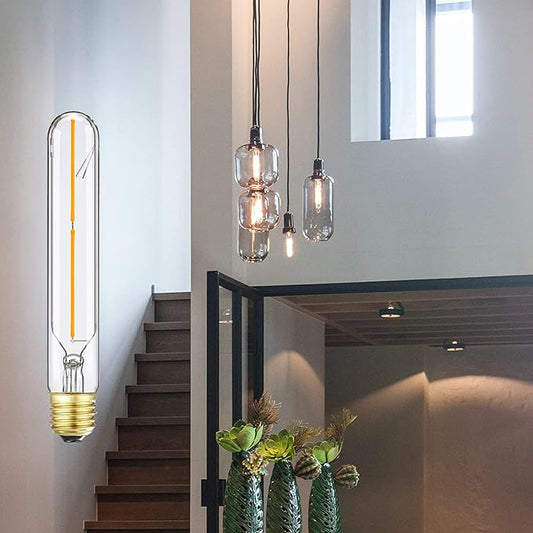 Tubular E26 LED Bulb 4W Equal 40 Watt Warm White 2700K E26 Edison AC120V 400lm Tube T9 T10 LED Light Bulb for Rustic Pendant,Chandeliers,Wall sconces 4Pack