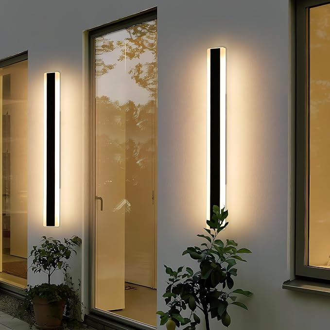 Mikeru 2pack 47.2inch Outdoor Wall Light Fixtures, 10%-100% Dimmable Outdoor Wall Lights Exterior Front Porch Light 3000-6000k Wall Mounted Led Lighting for Basement, Shop,Garage Lighting