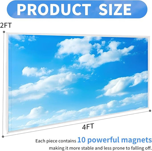 2pcs Fluorescent Light Covers - Light Covers for Ceiling Lights Classroom, Magnetic Light Filters for Office, Hospitals, Home 4 x 2 Feet (Blue sky and white clouds)