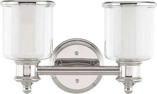 Livex Lighting 40212-35 Transitional Two Light Bath Vanity from Middlebush Collection in Polished Nickel Finish 14.5 x 6.5 x 9