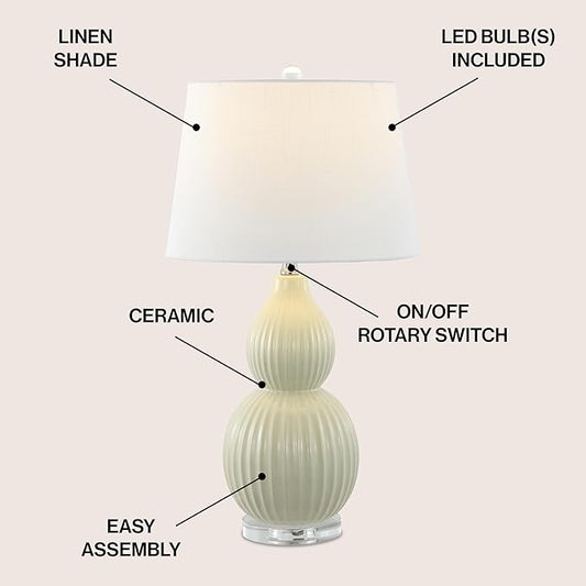 JONATHAN Y JYL8019C Thatcher 28.25" Ceramic LED Table Lamp Contemporary Transitional Bedside Desk Nightstand Lamp for Bedroom Living Room Office College Bookcase LED Bulb Included, Light Olive