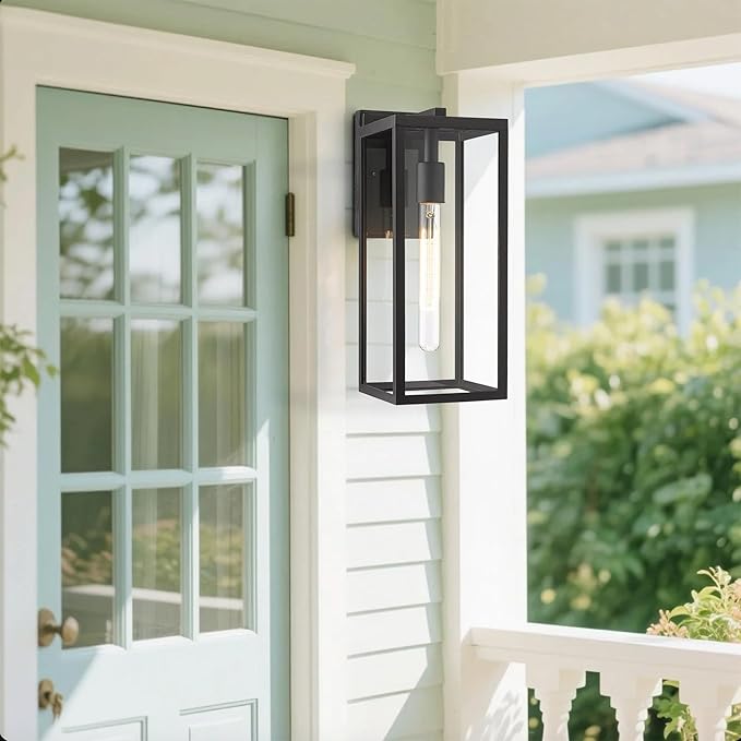 Bestshared Outdoor Wall Sconce Lights,15 Inch Exterior Wall Lantern with Clear Glass, Black Porch Sconce Lighting,Weather Resistant Outdoor Lights for House Garage Doorway Patio, E26 Socket (1 Pack)