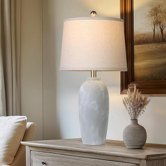 25“ Jar Table Lamps Set of 2, Ceramic Bedside Lamps for Bedroom, Grey Farmhouse Nightstand Lamps for Living Room