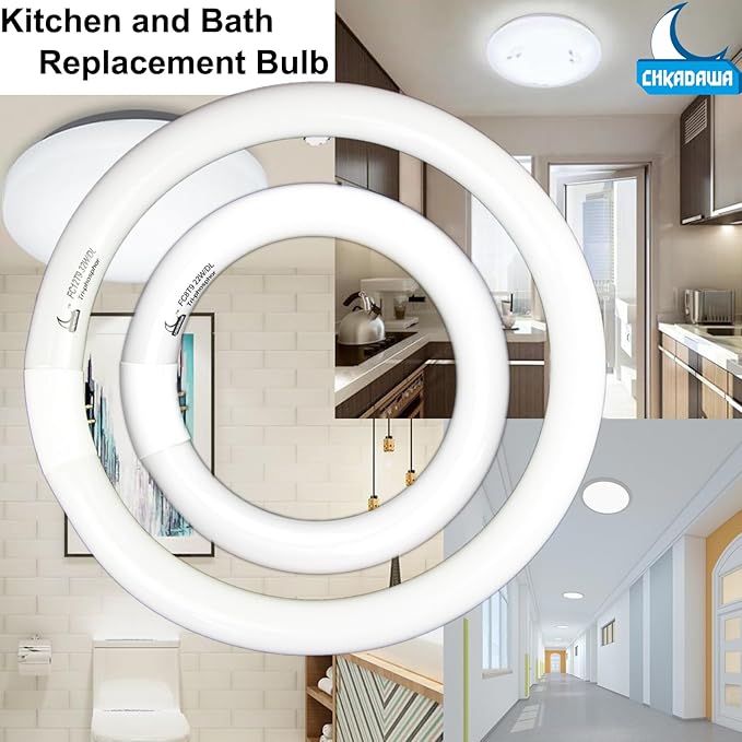 FC8T9 22W and FC12T9 32W Daylight Set , Round Fluorescent Bulb 8 inch T9 22 Watts & Circular Light Bulbs 12 inch 32 Watts kit, Circline Kitchen and Bath Fluorescent Lamp, CRI 80, DL 6500K, G10q Prong