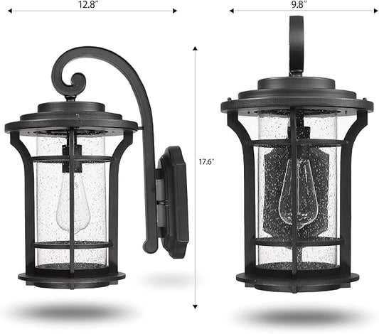 18‘’ Outdoor Exterior Wall Lantern Sconce Modern Farmhouse Wall Fixtures Lantern Porch Light Wall Mount Lighting Black Finish with Sended Glass for Outdoor Front Door, Garage, Patio