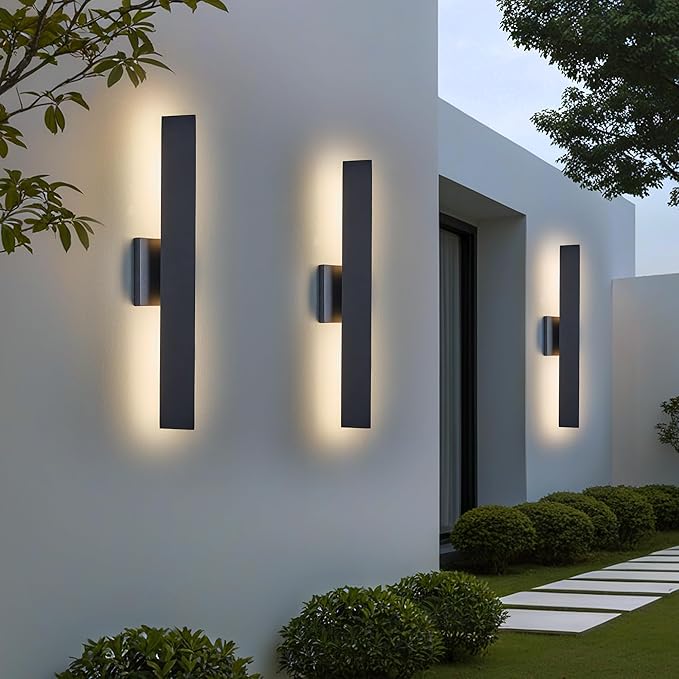 Modern Minimalist 20W LED Outdoor Wall Light, IP65 Waterproof, 1700 Lumens Warm White, Black Textured Aluminum & Frosted Glass, Wall-Mounted Porch Lights for Garage, Patio, Entryway