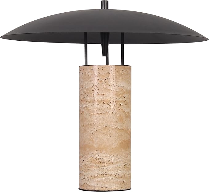Littleglovo Large Table Lamp, Modern Travertine Bedside Lamp with Matte Black Iron Shade, Luxury Nightstand Lamp for Bedroom, Kid Room, Nursery, Living Room Home Decor, E26 Socket, 15.7Inch