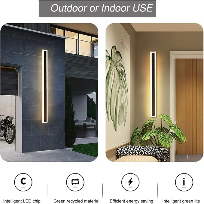 2 Pack 31.5INCH Long Outdoor LED Wall Lights,24W Waterproof IP65 Warm White led Wall Light Rectangular Black Wall Light,led Porch Lights Outdoor Wall Elegant Frosted White Acrylic Anti Rust