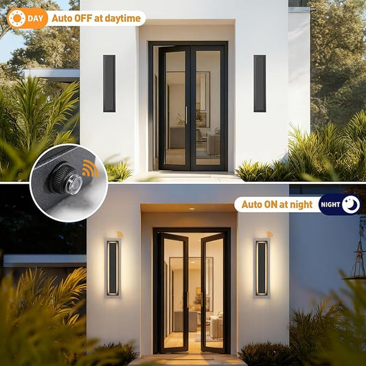 tewei 23.6'' Dusk to Dawn Outdoor Wall Lights, Modern Black LED Outdoor Wall Sconce, Large Long Exterior Lighting Fixtures Outside Porch Lights for House, Garage, Warm White 3000K, 1 Pack