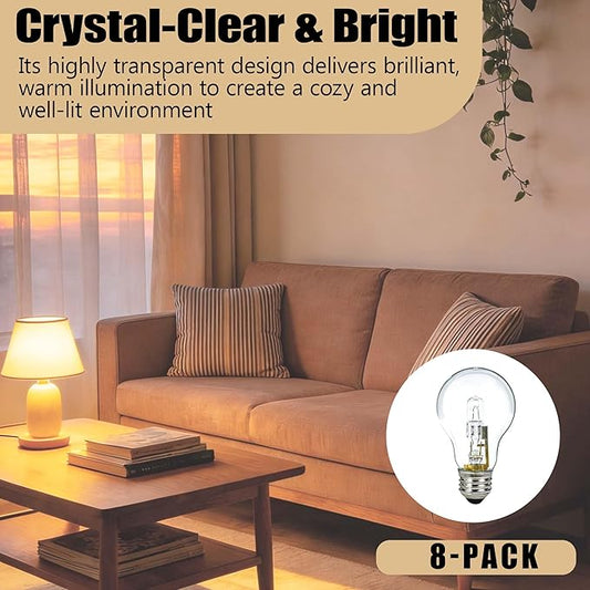 8Pcs 043168787963 78796 Halogen Light Bulbs丨43W 120V Clear Dimmable Bulbs for A19 Type E26 Base丨Suitable for Table Lamps