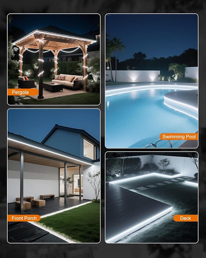 Aclorol 150FT Outdoor White LED Strip Lights Waterproof AC 110V 120V IP68 COB LED Rope Light for Outside with Self-Adhesive for Patio Yards Garden Lighting Decoration Cold White 6000K