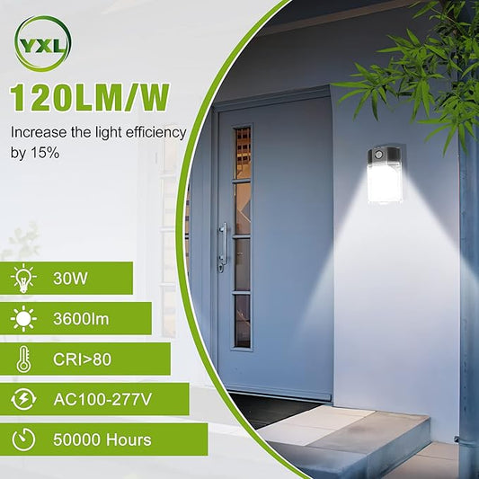 YXL 6PACK 30W 3600LM LED Wall Pack Lights with Dusk to Dawn Photocell, AC100-277V 5000K Wall Pack Lights Outdoor Led, IP65 Waterproof, ETL Listed, for Porch Garden Garage Warehouse Hotel Lighting.