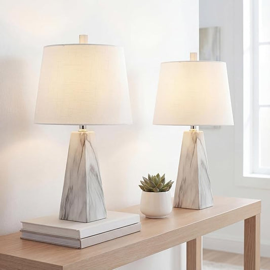 JONATHAN Y JYL1037A-SET2 Owen 20.5" Resin LED Table Lamp Contemporary, Office, Living Room, Family Room, Dining Room, Bedroom, Hallway, Foyer, White Marble Finish (Set of 2)