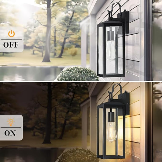 16'' Large Dusk to Dawn Outdoor Lighting 2 Packs, Modern Outdoor Lanterns for Porch, Waterproof Exterior Light Fixture Wall Sconces Lamps, Outside Lights for House Patio, Garage, Farmhouse, Black
