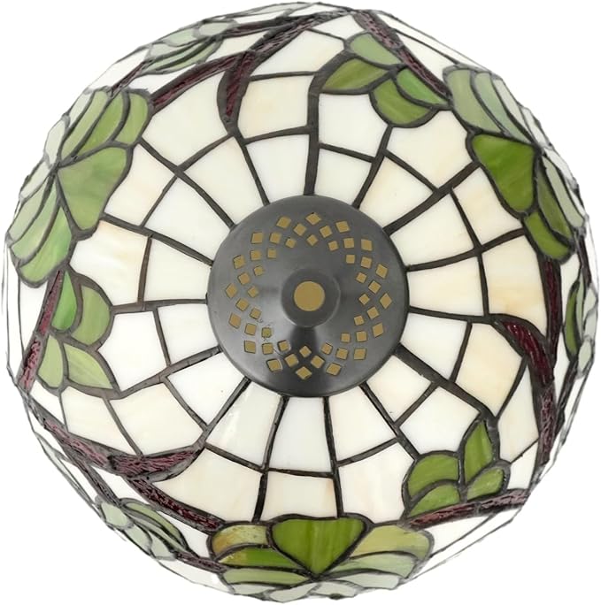Tiffany Lamp Shade Replacement, 12 Inches Grape Leaves Stained Glass Vintage Handmade Cute Decor Ceiling Light Shade for Table Lamp Pendant Light
