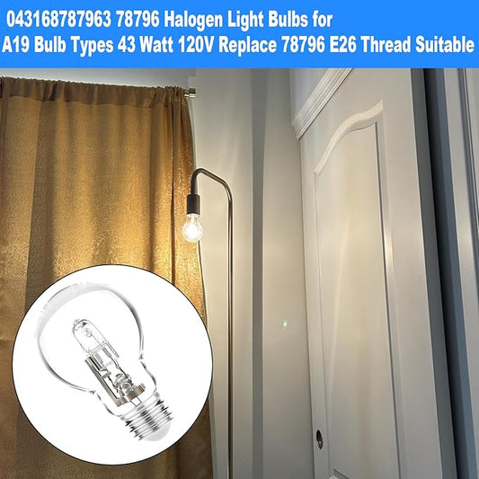 043168787963 78796 Halogen Light Bulbs for A19 Bulb Types 43 Watt 120V Replace 78796 E26 Thread Suitable (8 Pcs)