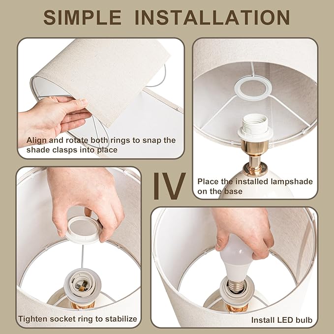 18.5" Table Lamps Set of 2 for Living Room Bedroom, Bedside Lamps for Night Stands, Desk Nightstand Lamp Dimmable, Modern Linen Cream Ceramic Lamps