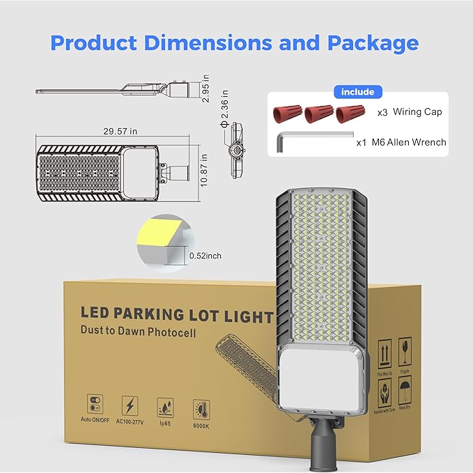 LED Parking Lot Light 300W, 60000LM Dusk to Dawn Street Area Lighting, 6000K IP65 Waterproof Commercial Lights for Parking Lot,10 Years Lifespan for Parking Gym, Driveways, 6 Pack